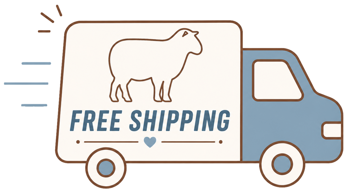 Illustration of a delivery truck with a sheep icon and 'Free Shipping' text on a white background.